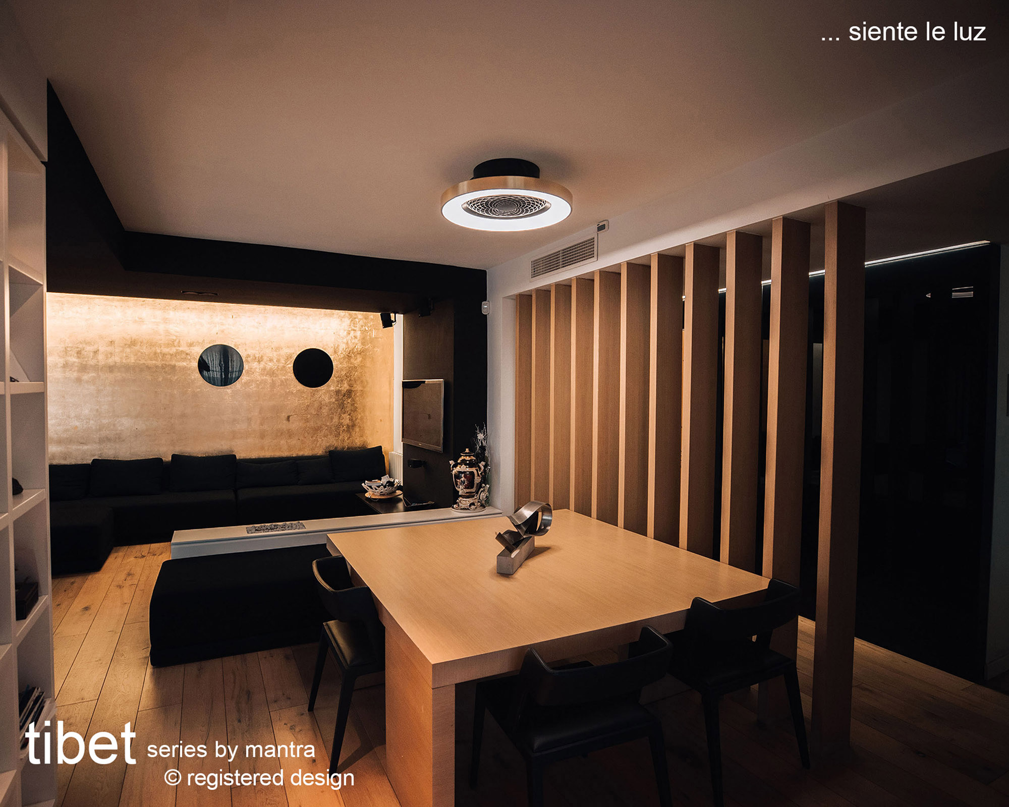 Tibet 70W LED Dimmable Ceiling Light & Fan, Remote / APP / Voice Controlled Wood Effect/Black M7127  Mantra Tibet